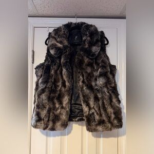 Rachel Zoe Faux Fur Vest in Black, Brown and Gray sz L